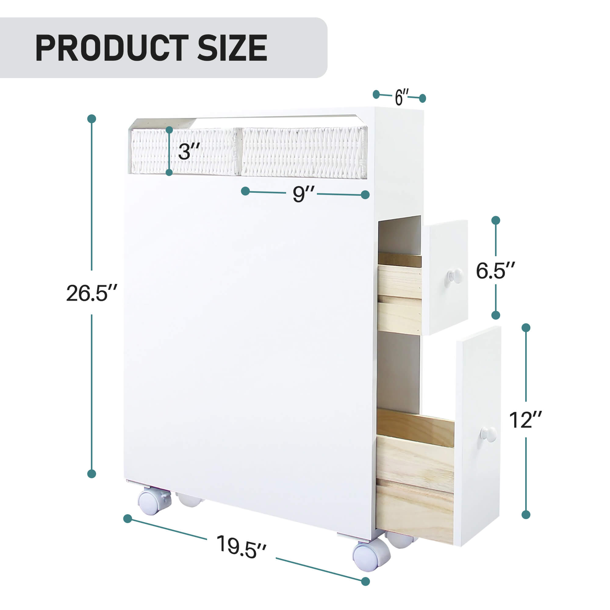 J.M.Deco Slim Bathroom Storage Cabinet   2 Drawers & Shelf  Movable size