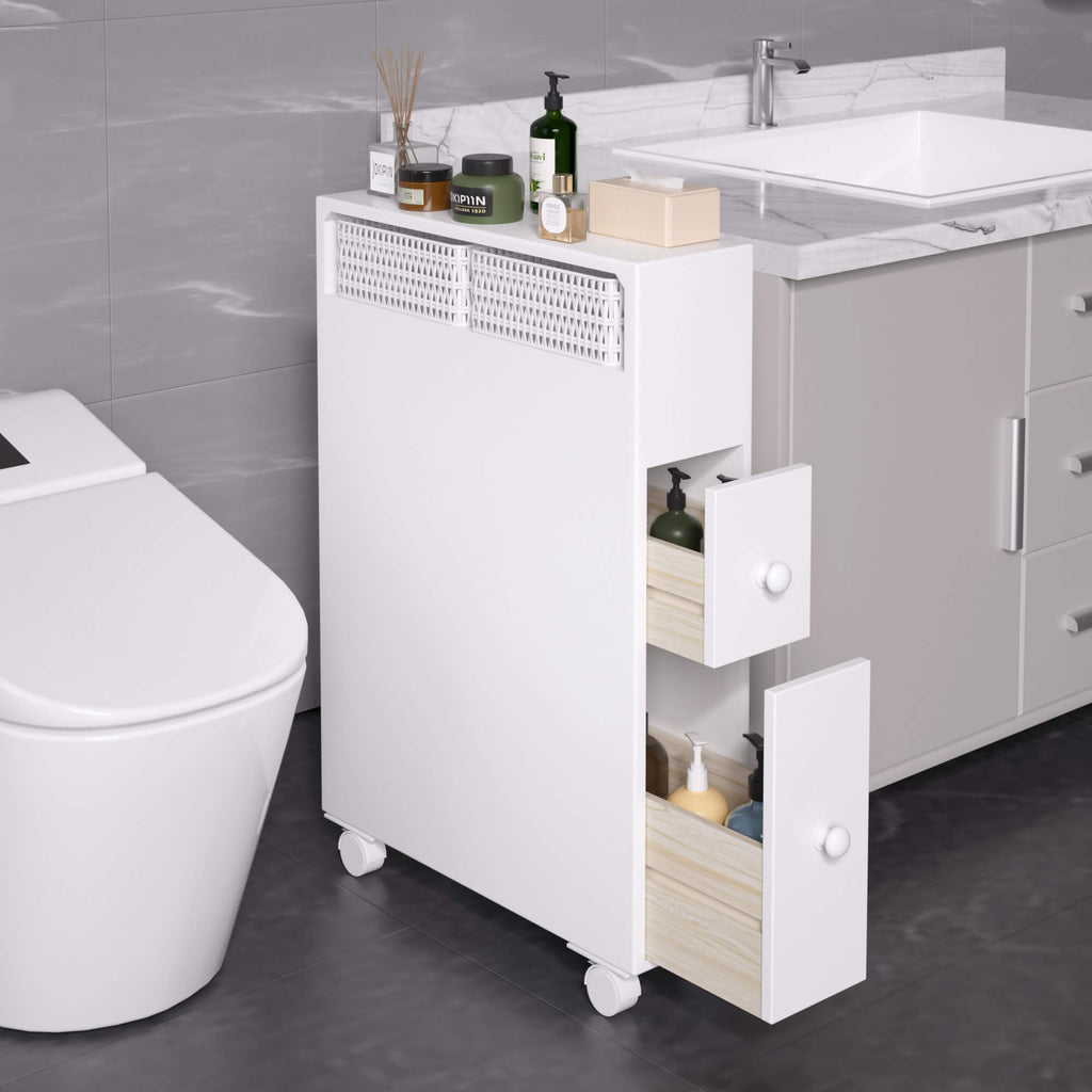 J.M.Deco Slim Bathroom Storage Cabinet   2 Drawers & Shelf  Movable side