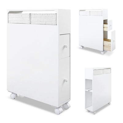 J.M.Dco Bathroom Organizers and Storage Slim Bathroom Storage Cabinet Toilet Paper Storage  Movable Cabinet with 2 Drawers and Shelf Corner Shelves Side Organizer Toilet main
