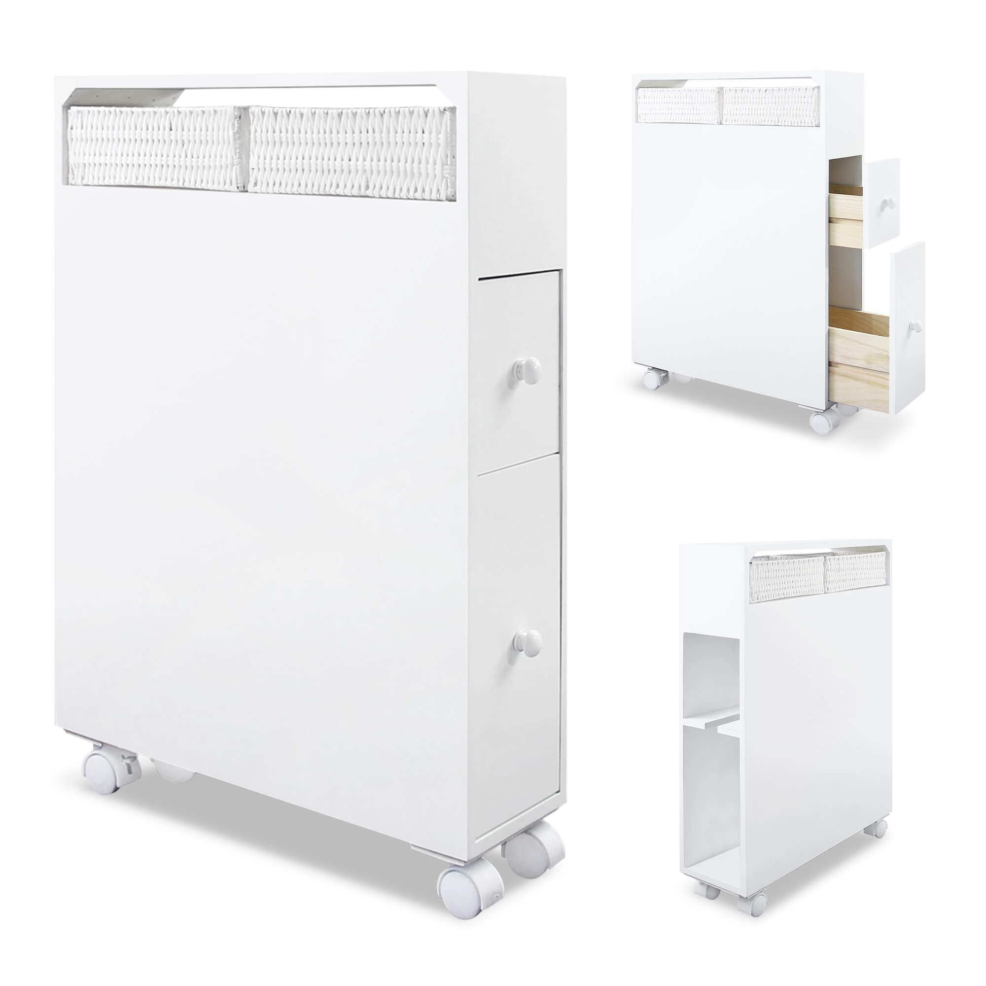 J.M.Deco Slim Bathroom Storage Cabinet   2 Drawers & Shelf  Movable main