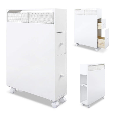 J.M.Deco Slim Bathroom Storage Cabinet   2 Drawers & Shelf  Movable main
