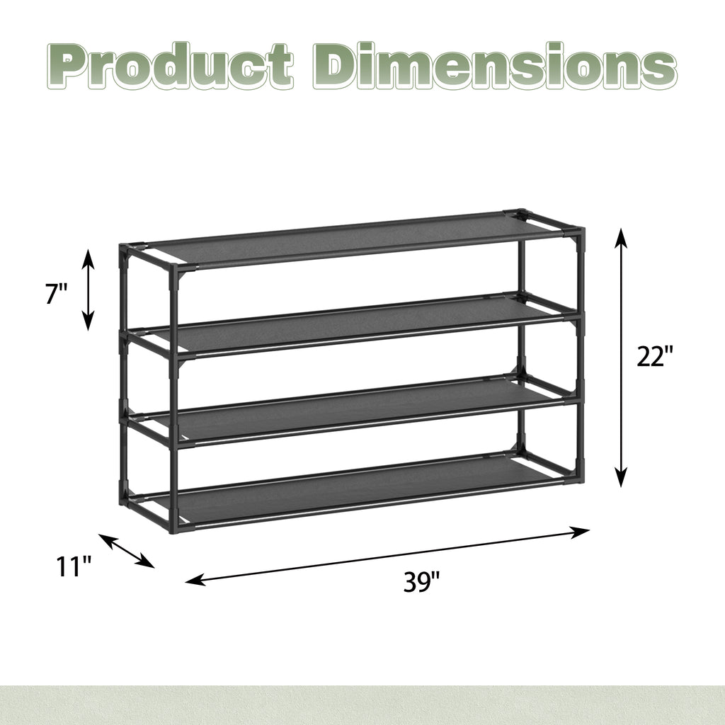 J.M.Deco Shoe Rack Organizer  Sturdy Metal Pipes & Durable Non-Woven Fabric  Entryway Space Shoe Rack (Black) 4 tiers