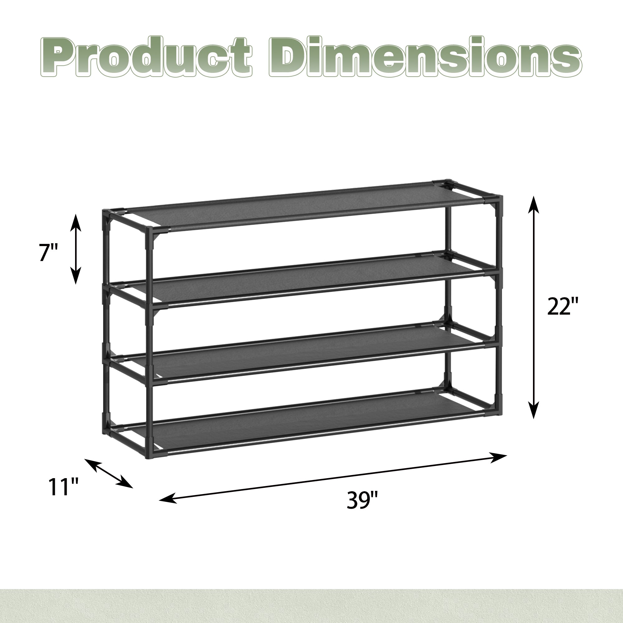 J.M.Deco Shoe Rack Organizer  Sturdy Metal Pipes & Durable Non-Woven Fabric  Entryway Space Shoe Rack (Black) 4 tiers