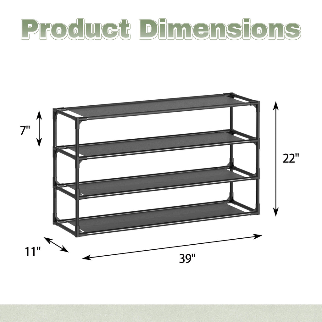 J.M.Deco 4-Tier Shoe Rack Organizer Set of 2  Metal & Non-Woven  Black 4 tiers