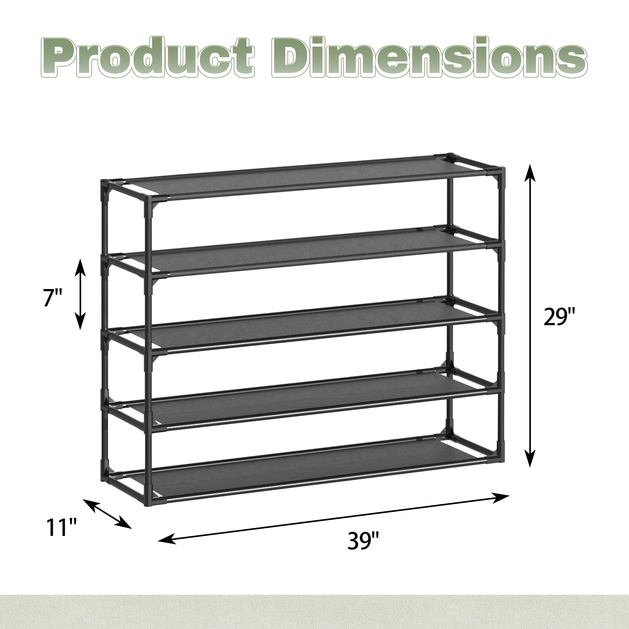 J.M.Deco Shoe Rack Organizer  Sturdy Metal Pipes & Durable Non-Woven Fabric  Entryway Space Shoe Rack (Black) 5 tiers