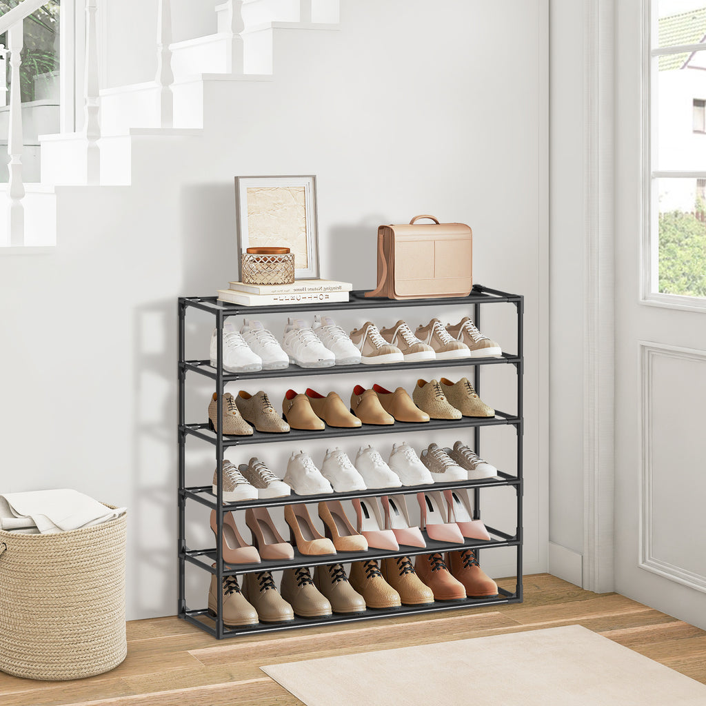 J.M.Deco Shoe Rack Organizer  Sturdy Metal Pipes & Durable Non-Woven Fabric  Entryway Space Shoe Rack (Black) front