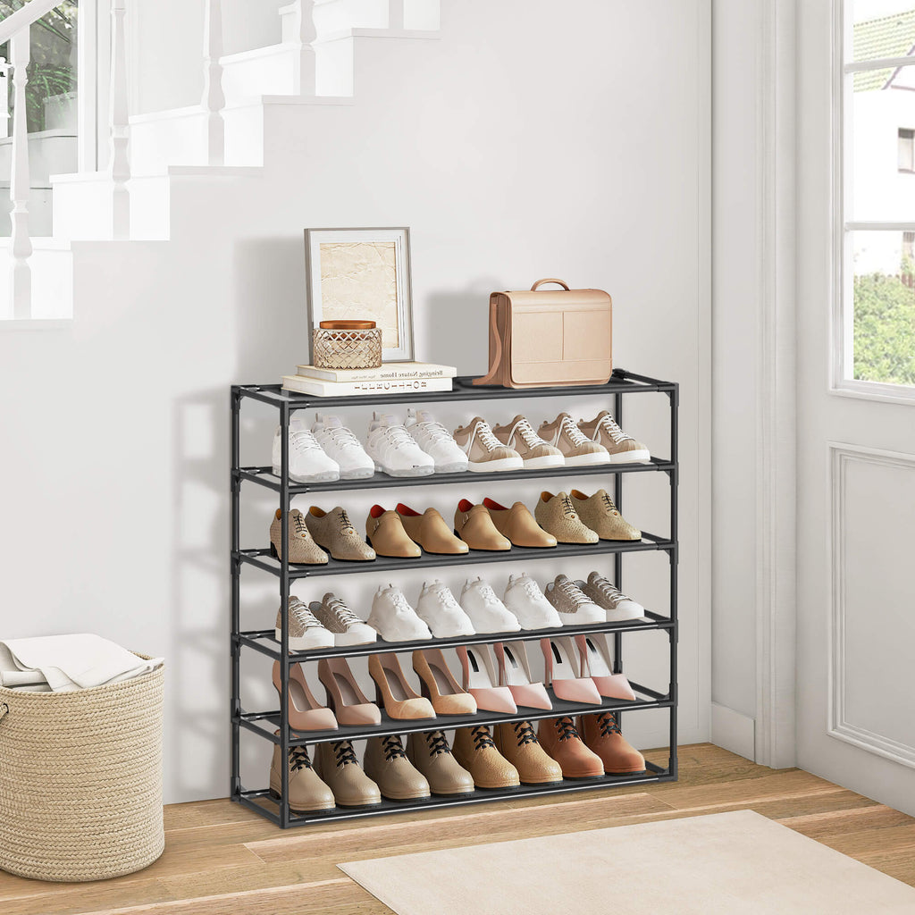 J.M.Deco 4-Tier Shoe Rack Organizer Set of 2  Metal & Non-Woven  Black front