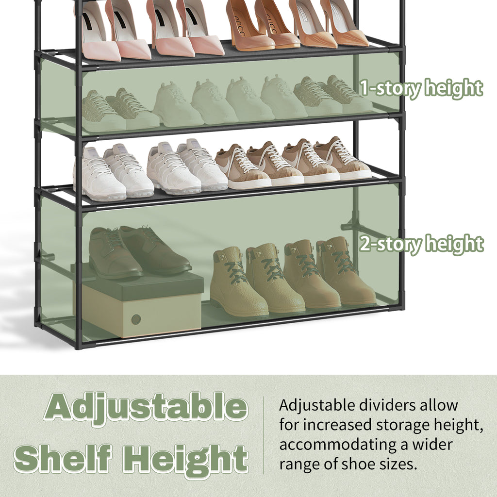 J.M.Deco Shoe Rack Organizer  Sturdy Metal Pipes & Durable Non-Woven Fabric  Entryway Space Shoe Rack (Black) adjustable shelf height