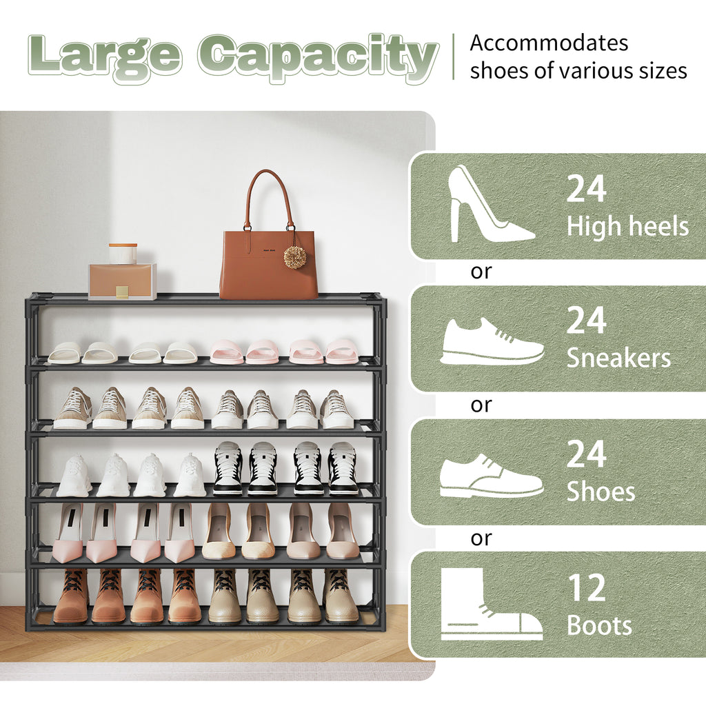 J.M.Deco Shoe Rack Organizer  Sturdy Metal Pipes & Durable Non-Woven Fabric  Entryway Space Shoe Rack (Black)  large capacity