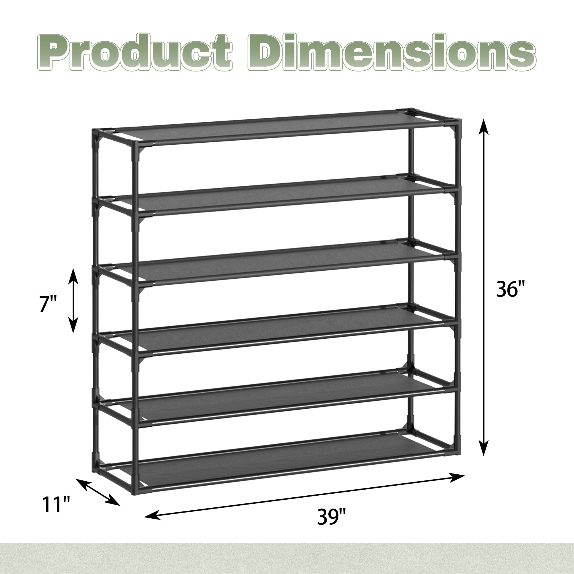 J.M.Deco Shoe Rack Organizer  Sturdy Metal Pipes & Durable Non-Woven Fabric  Entryway Space Shoe Rack (Black) 6 tiers