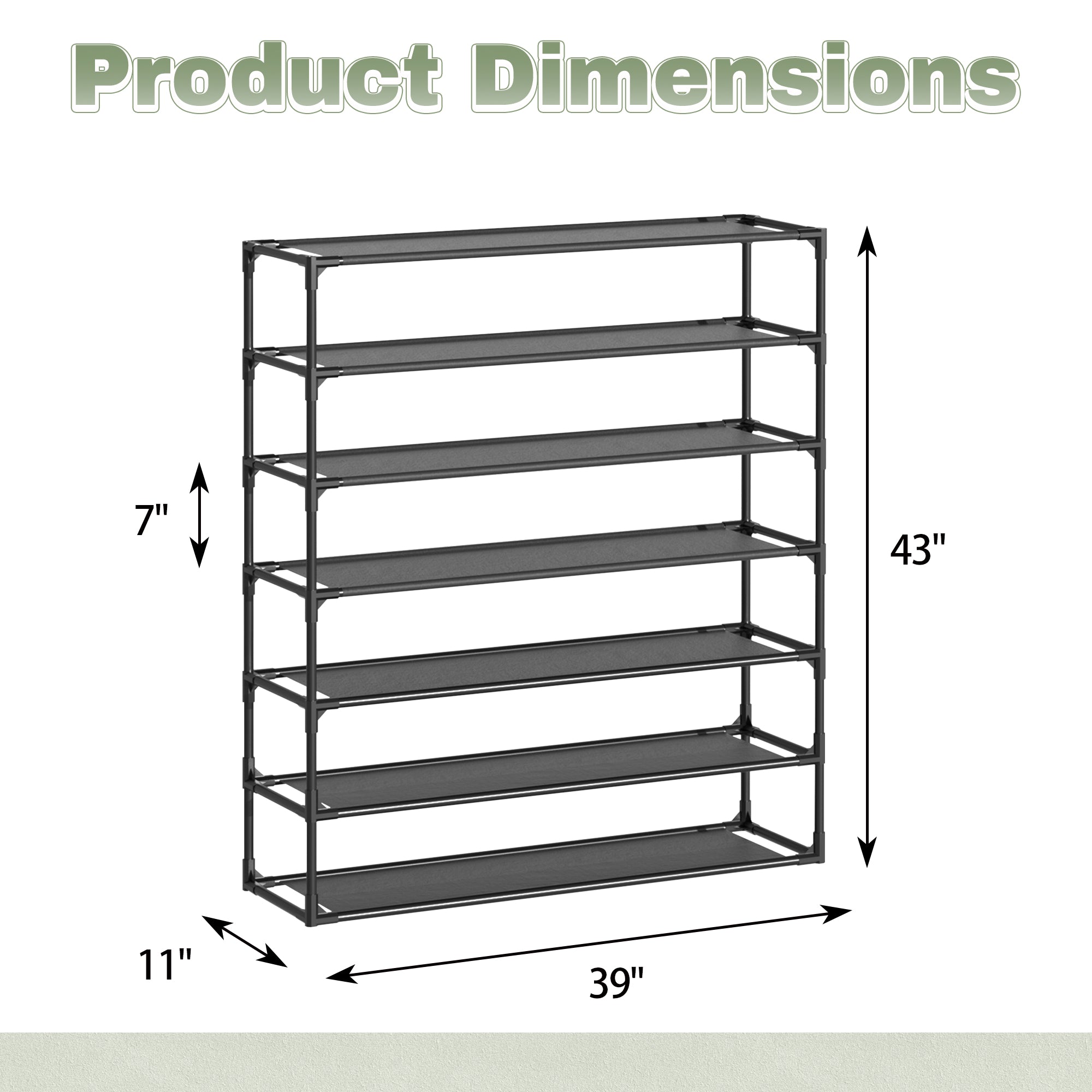 J.M.Deco Shoe Rack Organizer  Sturdy Metal Pipes & Durable Non-Woven Fabric  Entryway Space Shoe Rack (Black) 7 tiers