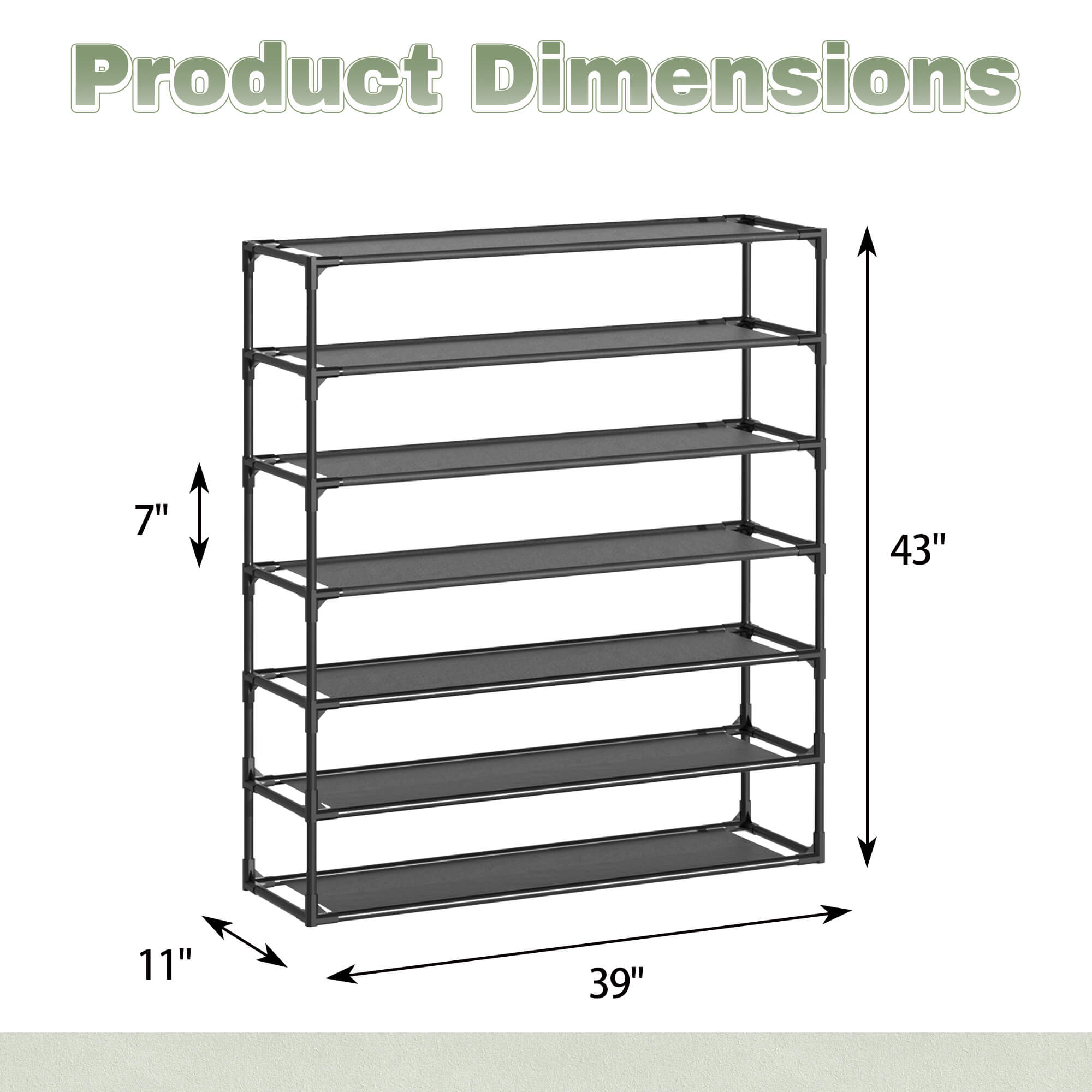 J.M.Deco 4-Tier Shoe Rack Organizer Set of 2  Metal & Non-Woven  Black 7 tiers