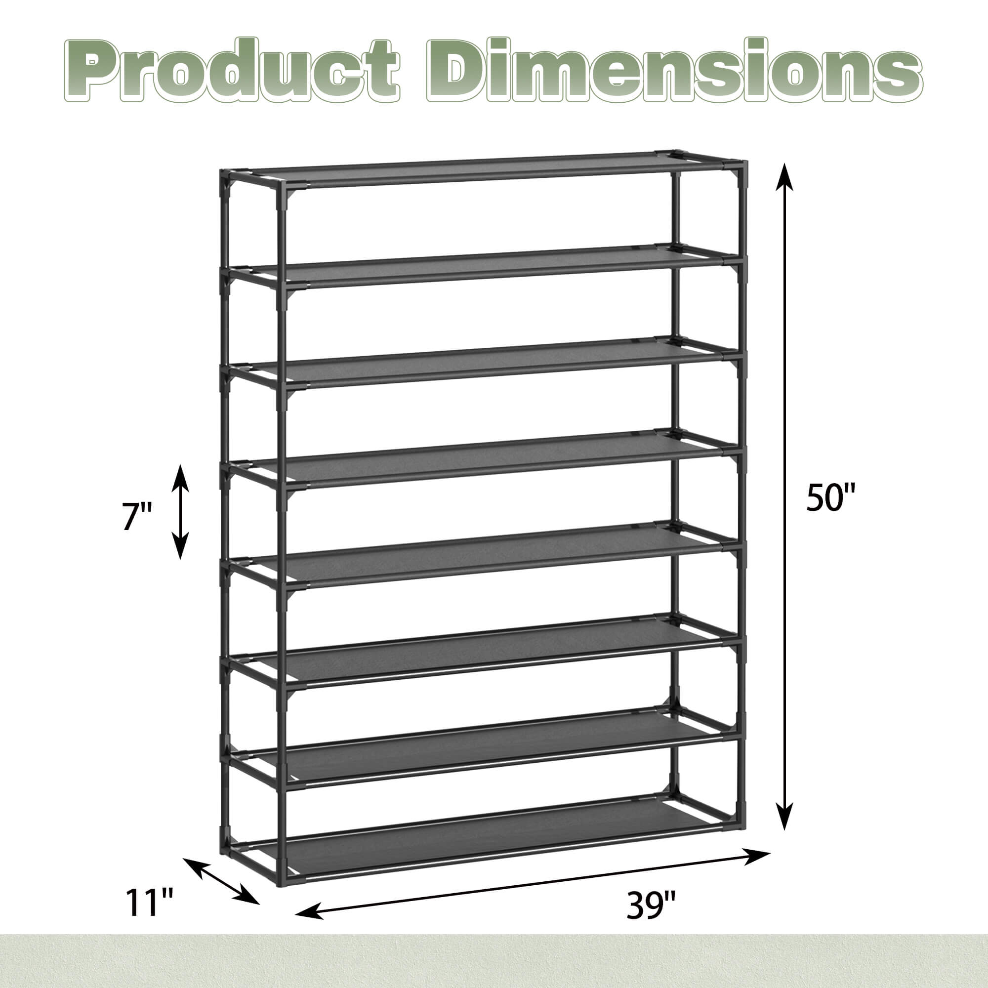 J.M.Deco 4-Tier Shoe Rack Organizer Set of 2  Metal & Non-Woven  Black 8 tiers