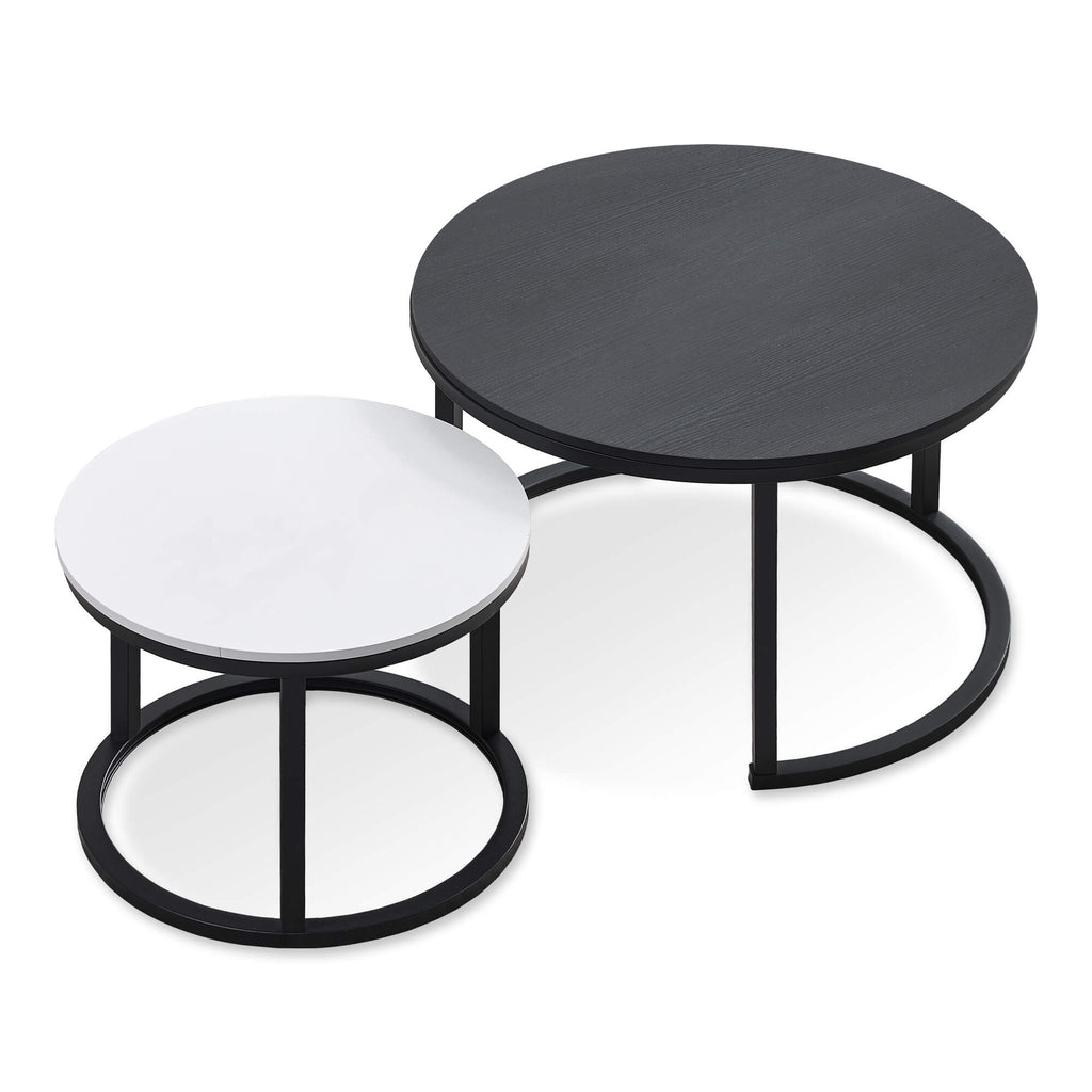 J.M.Deco Round Nesting Coffee Table Set of 2   27.5"  Industrial Farmhouse Space-Saving black & white