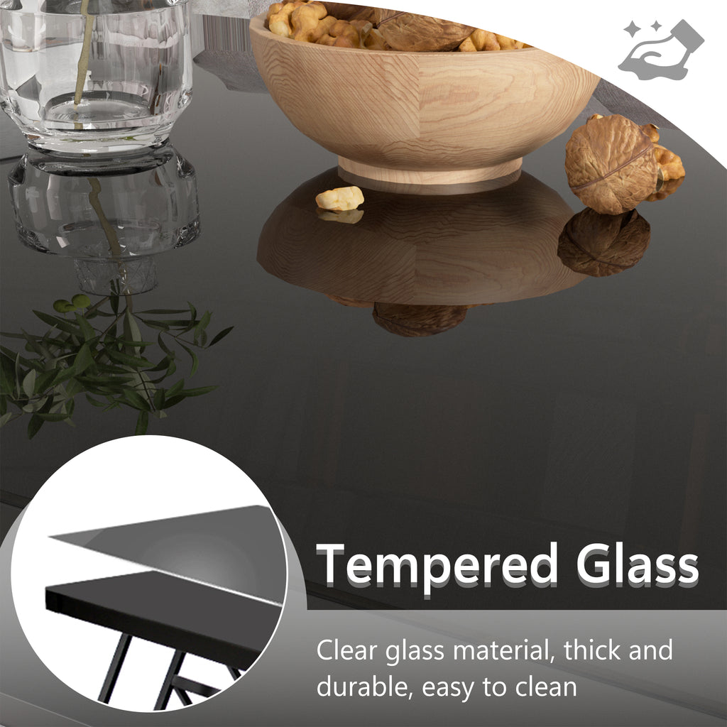 J.M.Deco 46" Living Room Coffee Table  Tempered Glass Tea Table Cocktail Desk Metal Triangular Leg Coffee Table  Black Glass Tabletop Anti Scratch Polished Surface  Luxury Black Coffee Table for Home tempered glass