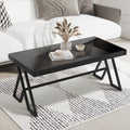 J.M.Deco 46" Living Room Coffee Table  Tempered Glass Tea Table Cocktail Desk Metal Triangular Leg Coffee Table  Black Glass Tabletop Anti Scratch Polished Surface  Luxury Black Coffee Table for Home main