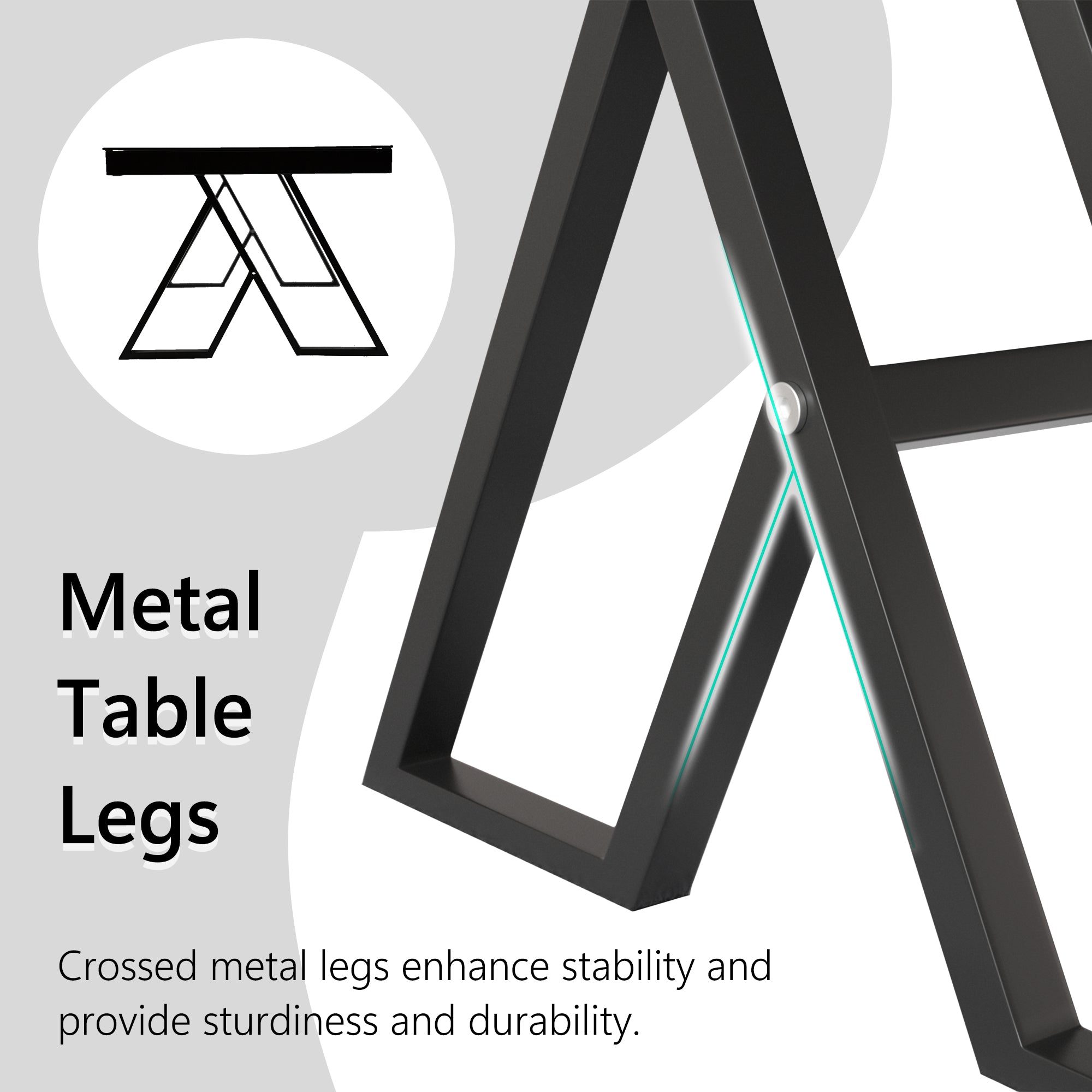 J.M.Deco 46" Living Room Coffee Table  Tempered Glass Tea Table Cocktail Desk Metal Triangular Leg Coffee Table  Black Glass Tabletop Anti Scratch Polished Surface  Luxury Black Coffee Table for Home metal table legs