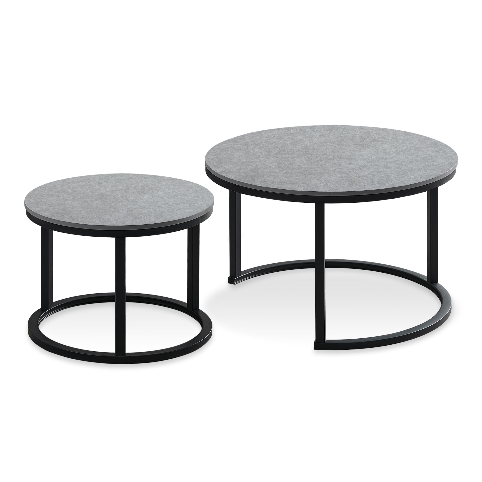 J.M.Deco Nesting Tables for Small Spaces 27.5" Round Industrial Farmhouse Set of 2 Coffee Table  Space-Saving Living Room  Bedside  Apartment Furniture grey side