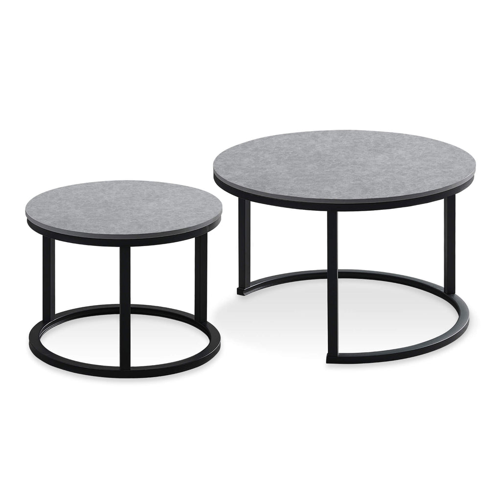 J.M.Deco Round Nesting Coffee Table Set of 2   27.5"  Industrial Farmhouse Space-Saving grey