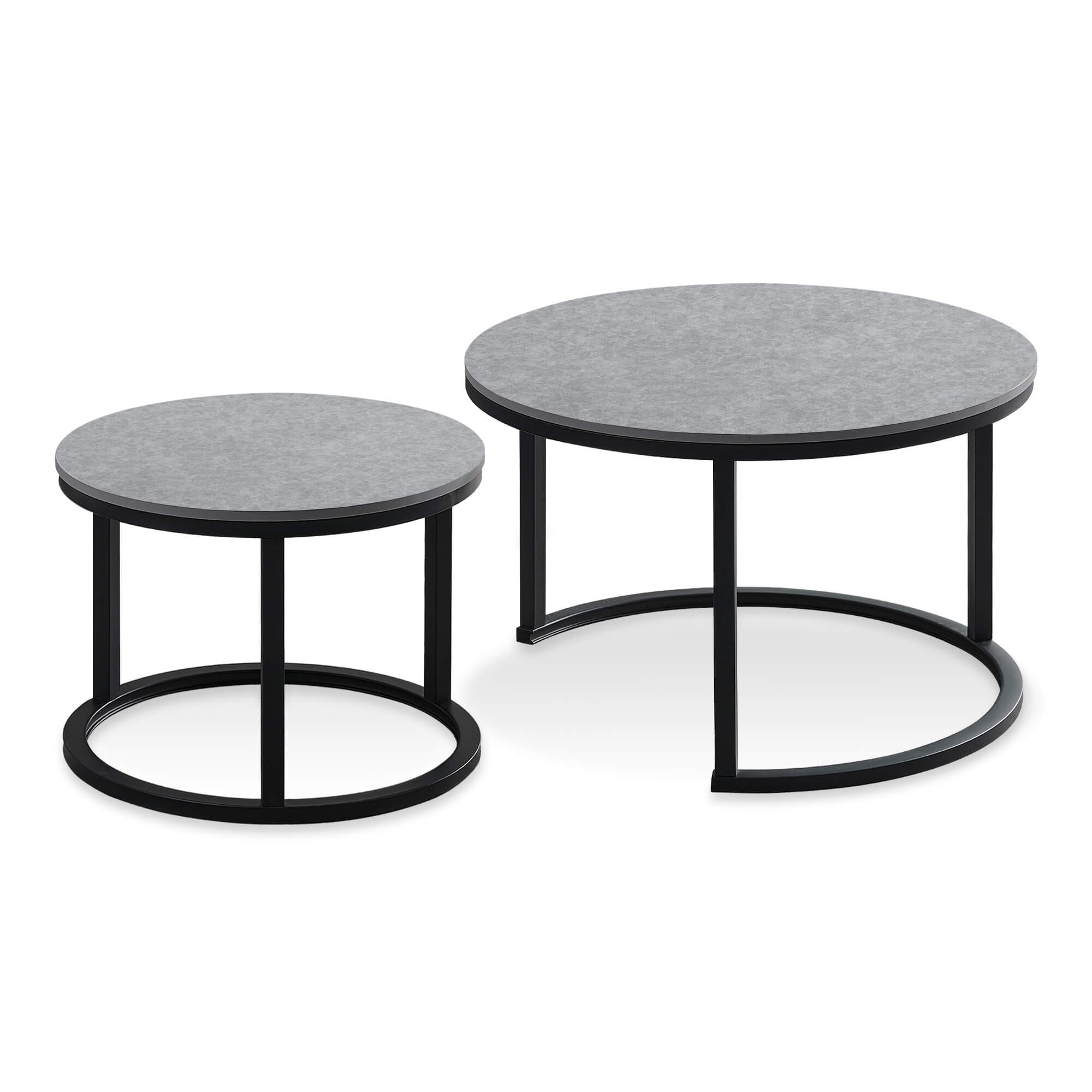 J.M.Deco Round Nesting Coffee Table Set of 2   27.5"  Industrial Farmhouse Space-Saving grey