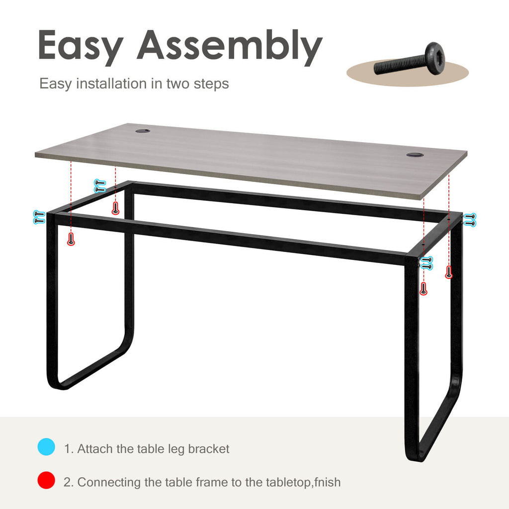 J.M.Deco 55" Computer Desk  Industrial Metal Frame  Oak Grey  Home Office easy assembly