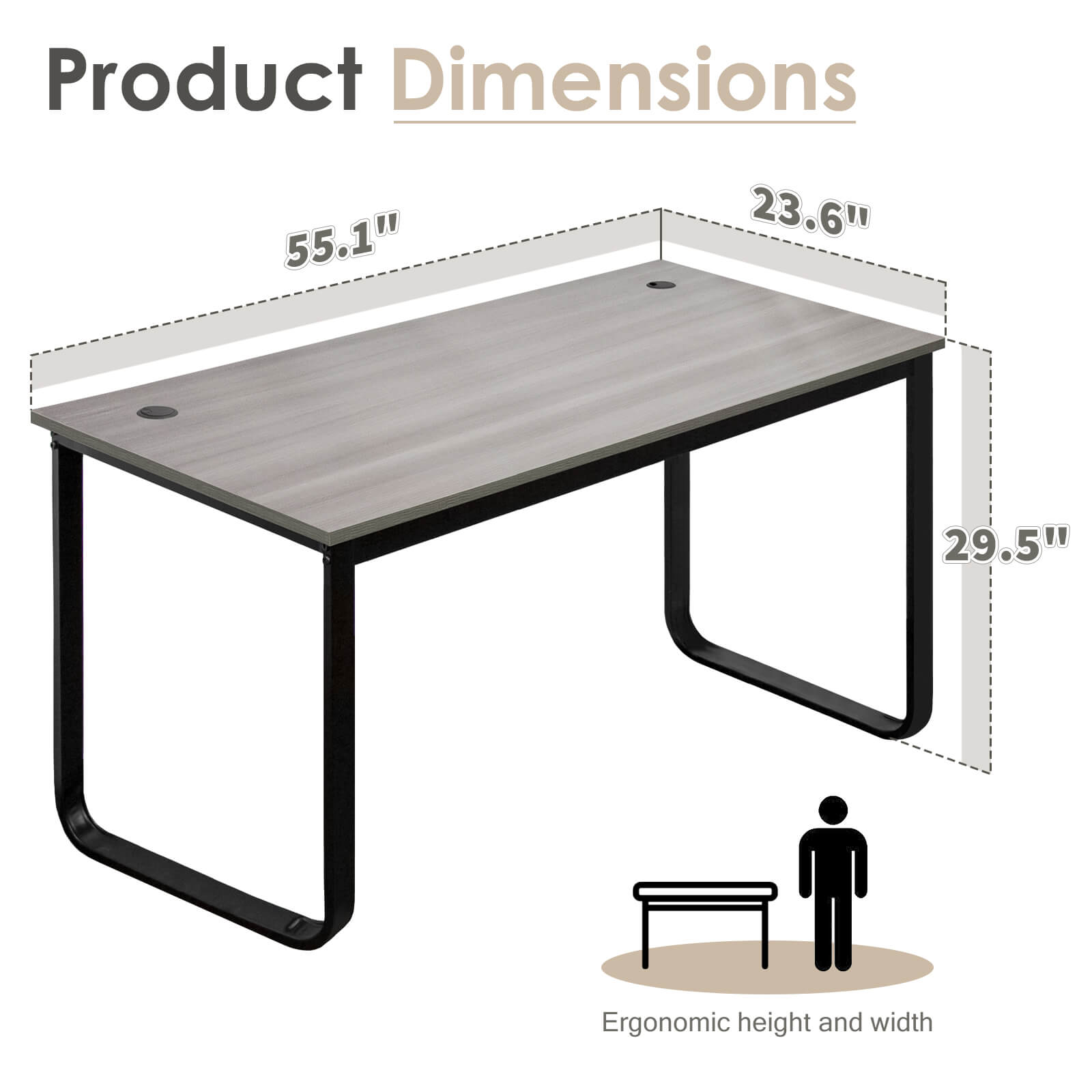 J.M.Deco 55" Computer Desk  Industrial Metal Frame  Oak Grey  Home Office size