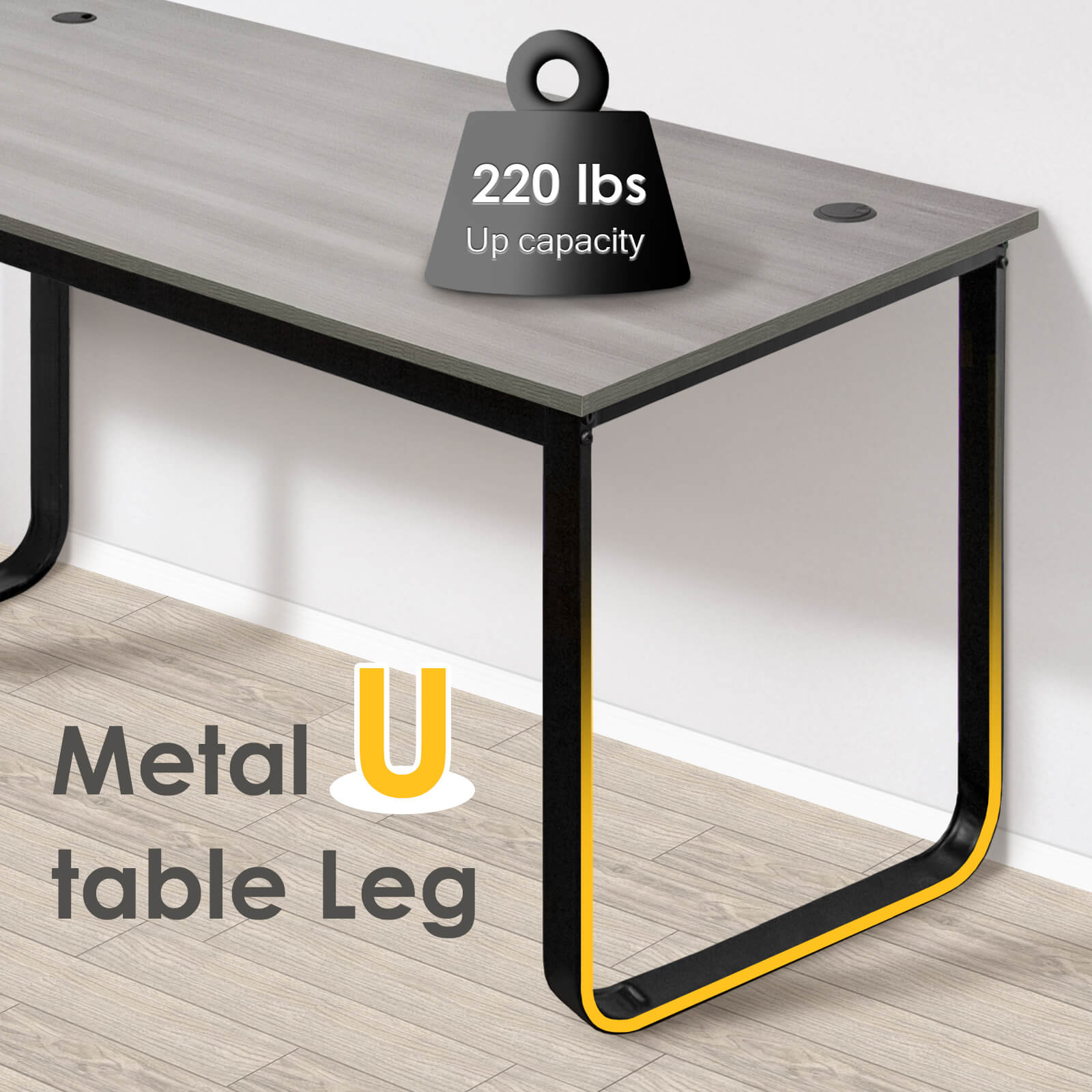 J.M.Deco 55" Computer Desk  Industrial Metal Frame  Oak Grey  Home Office metal table leg
