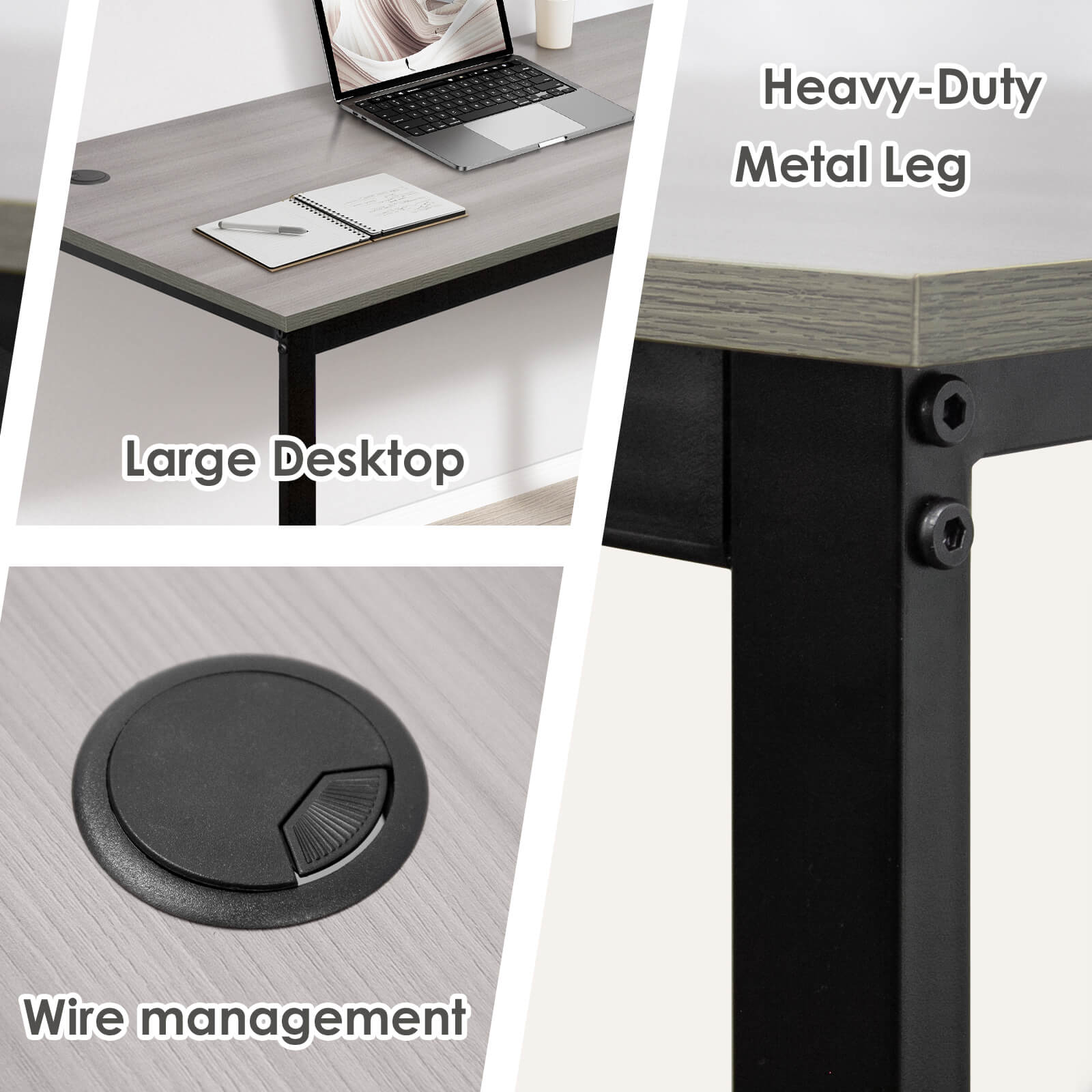 J.M.Deco 55" Computer Desk  Industrial Metal Frame  Oak Grey  Home Office details