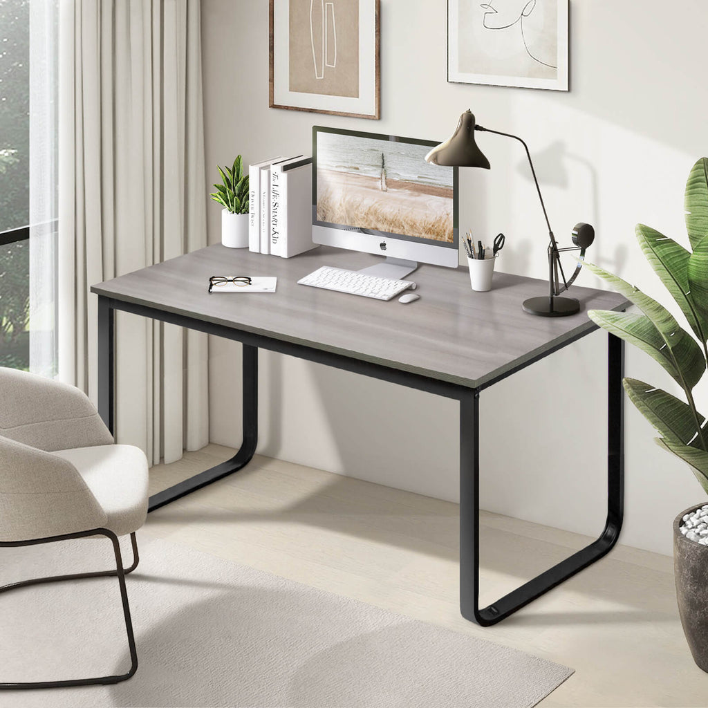 J.M.Deco 55" Computer Desk  Industrial Metal Frame  Oak Grey  Home Office side