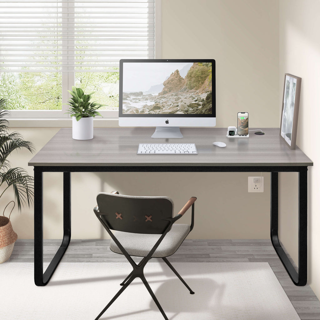 J.M.Deco 55" Computer Desk  Industrial Metal Frame  Oak Grey  Home Office front