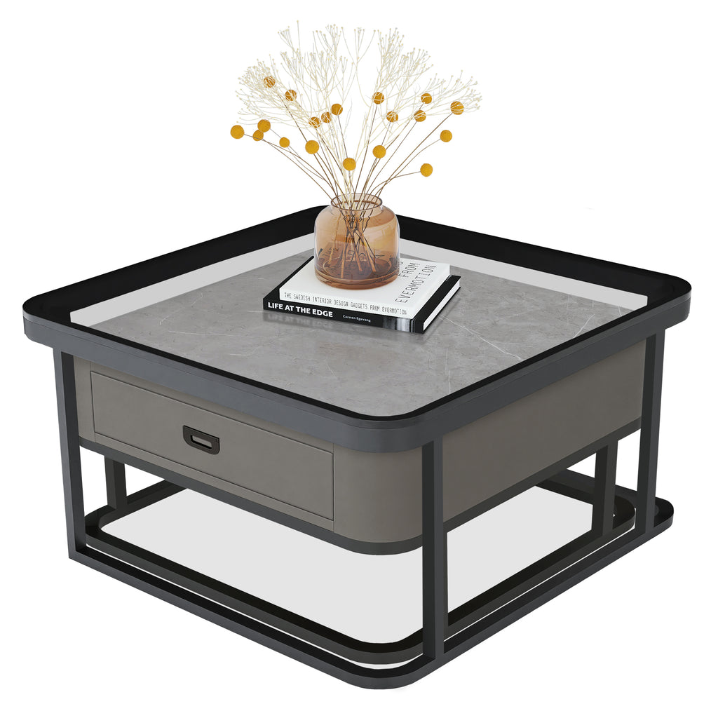 J.M.Deco 27.5" Tempered Glass Nesting Coffee Table Set of 2  Modern Farmhouse Square Side Tables for Living Room Nesting