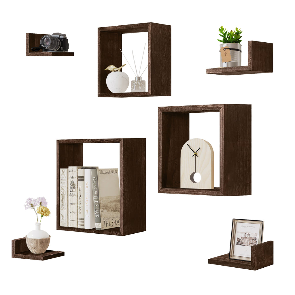 J.M.Deco Wall Mounted Floating Shelves  Set of 7 3 Square Shelves & 4 L  Shaped Shelves   Creative Grid Wall Decor for Bedroom  Living Room  Farmhouse main