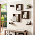 J.M.Deco Floating Wall Shelves Set of 7   3 Square & 4 L-Shaped  Paulownia Wood main