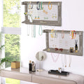 J.M.Deco Wall Mounted Jewelry Organizer Set of 2  16 Hooks  Grey Oak Wood main