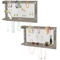 J.M.Deco Set of 2 Jewelry Organizer Hanging  Wooden Necklace Hanger Wall Mounted with 16 Hooks and 1 Pole Mother's Day Gift  Jewelry Holder Display or Storage for Earrings  Necklaces  Bracelets  Rings (Grey Oak) main