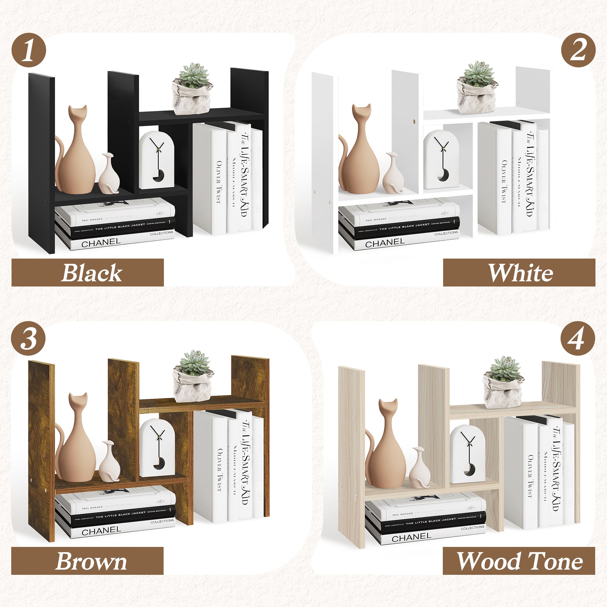 J.M.Dco Adjustable Double H Shaped Natural Wood Desktop Organizer Shelf  Office Storage Stand 4 colors