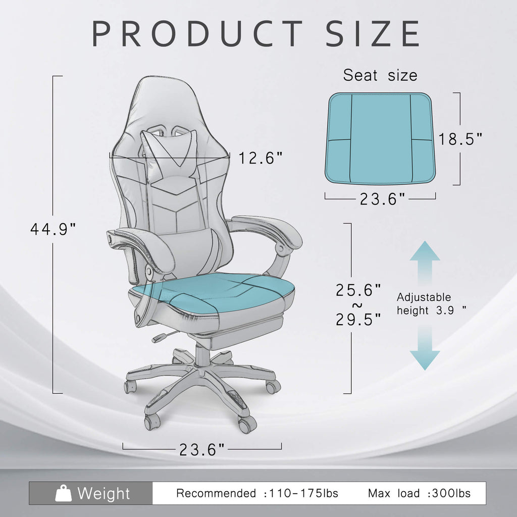 J.M.Deco Ergonomic Gaming Chair with Footrest & Lumbar Support size